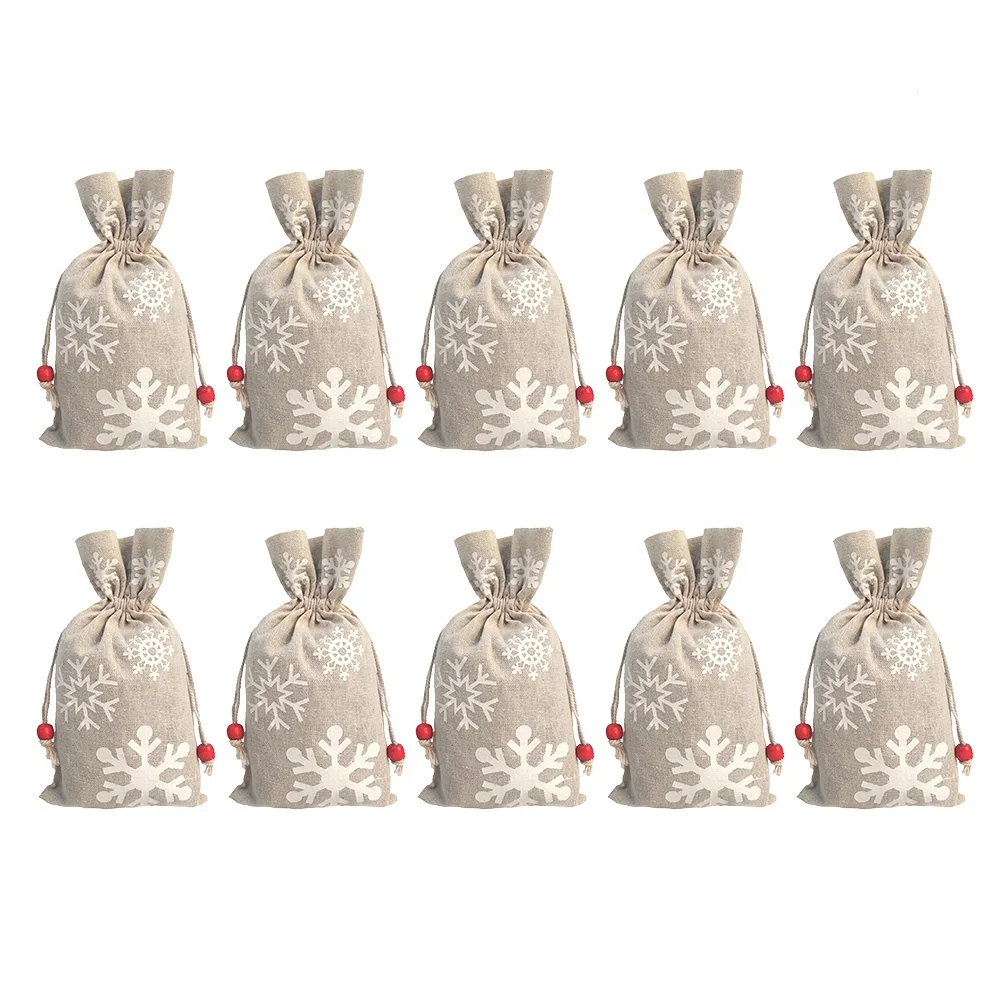 

10 Pcs Christmas Gift Bag Gingerbread Sack Durable Reusable Candy Snack Cookie Fruit Treat Drawstring Bag Storage