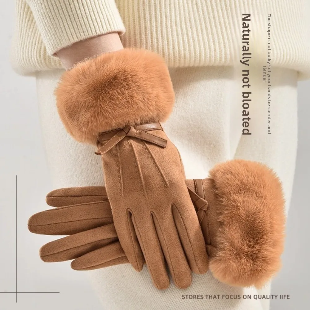 جديد المعصم قفازات شاشة اللمس رشاقته أنيقة القوس قفازات نسائية من جلد الغزال الدفء قفازات الشتاء الأنشطة في الهواء الطلق #4