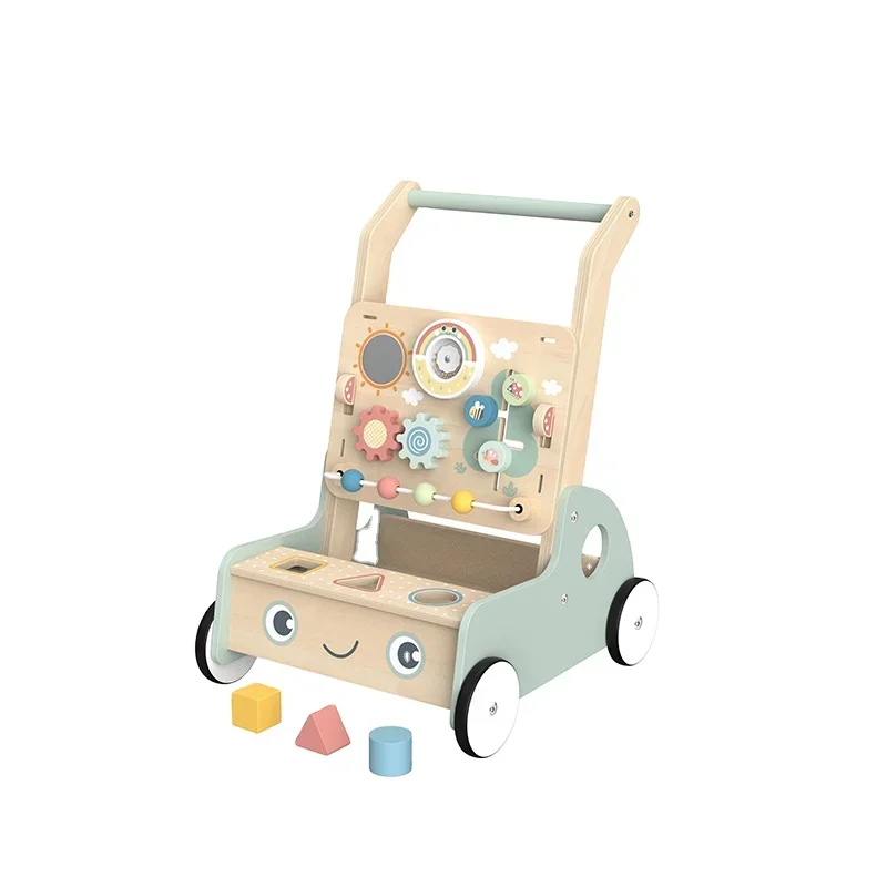 2 In 1 Wooden Baby Walker Multi-functional Activity Center Busy Board Pull and Push Cart Baby Learning Walk