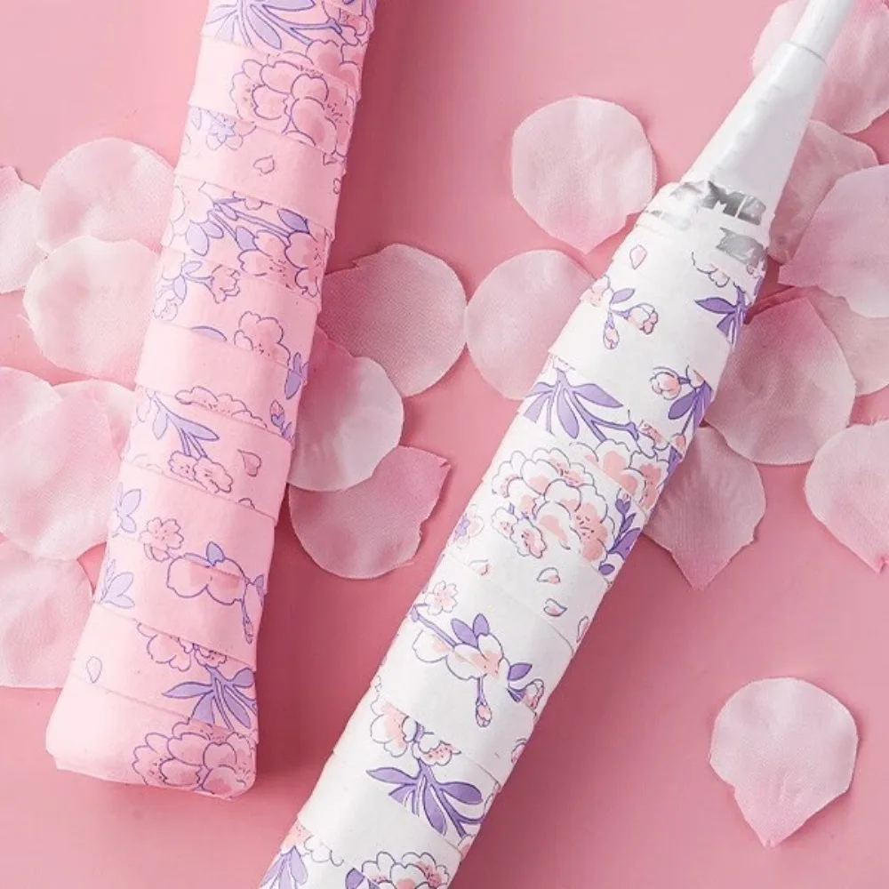 2 Pcs Anti-Slip Badminton Grip Tape Sweat Absorption Sakura Pattern Cushioning Grip Tape Shock-absorbing Tennis Overgrips Tape