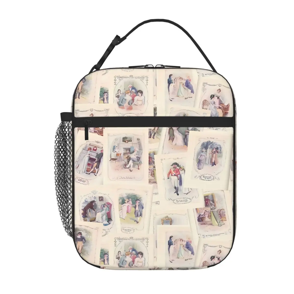 Bestselling Pride And Prejudice Jane Austen Vintage Bookplates Slim Fit Carry Lunch Bag Classroom Meal Insulated Snack Tote