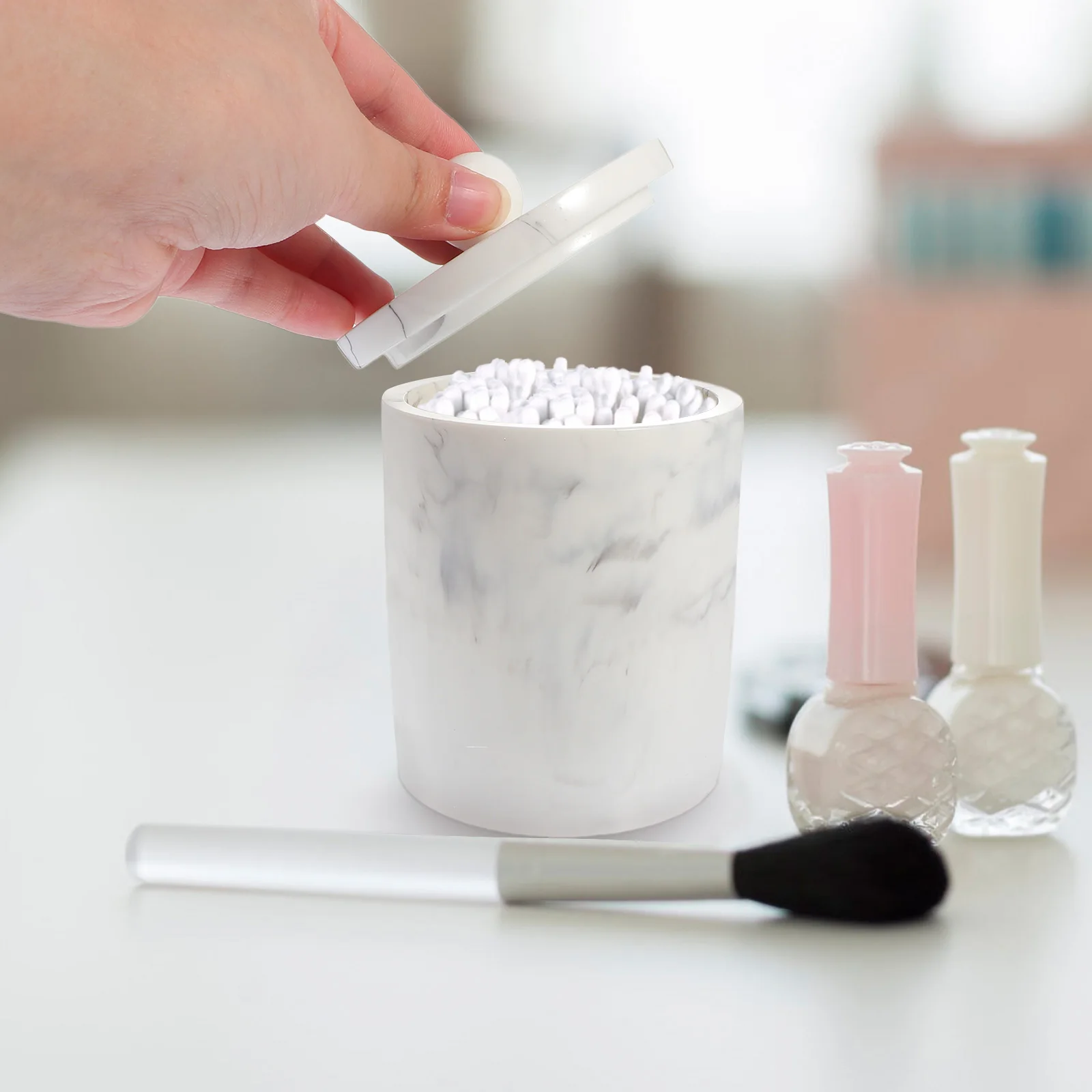 

Marble Vein Toothpick Storage Box Cotton Swab Organizer Resin Container Desktop Dustproof Holder For Household Small Accessories