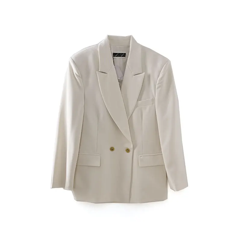 

Bodhl Women's Casual Loose Fit Double Breasted Coat Pure Color Street Sle Polyester Blend Long Sve mid Length Jaet