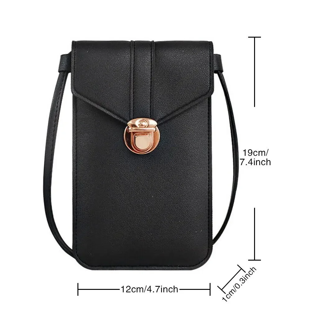 Bolso para mujer, bolso de hombro para teléfono, pantalla táctil, bolso para teléfono móvil, bolso cruzado de cuero PU, bolso, tarjetero, bolsos de mensajero, billetera