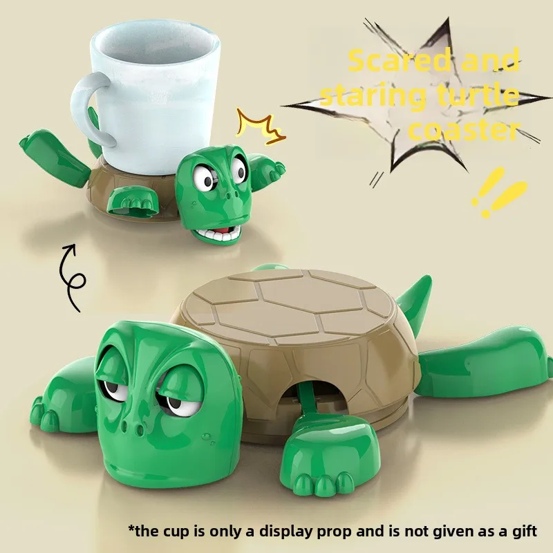 Novelty Scare Turtle Cup Coaster Pop Up Tortoise Trick Toy Funny Tabletop Drink Mat Prank Present for Christmas Party Home Decor