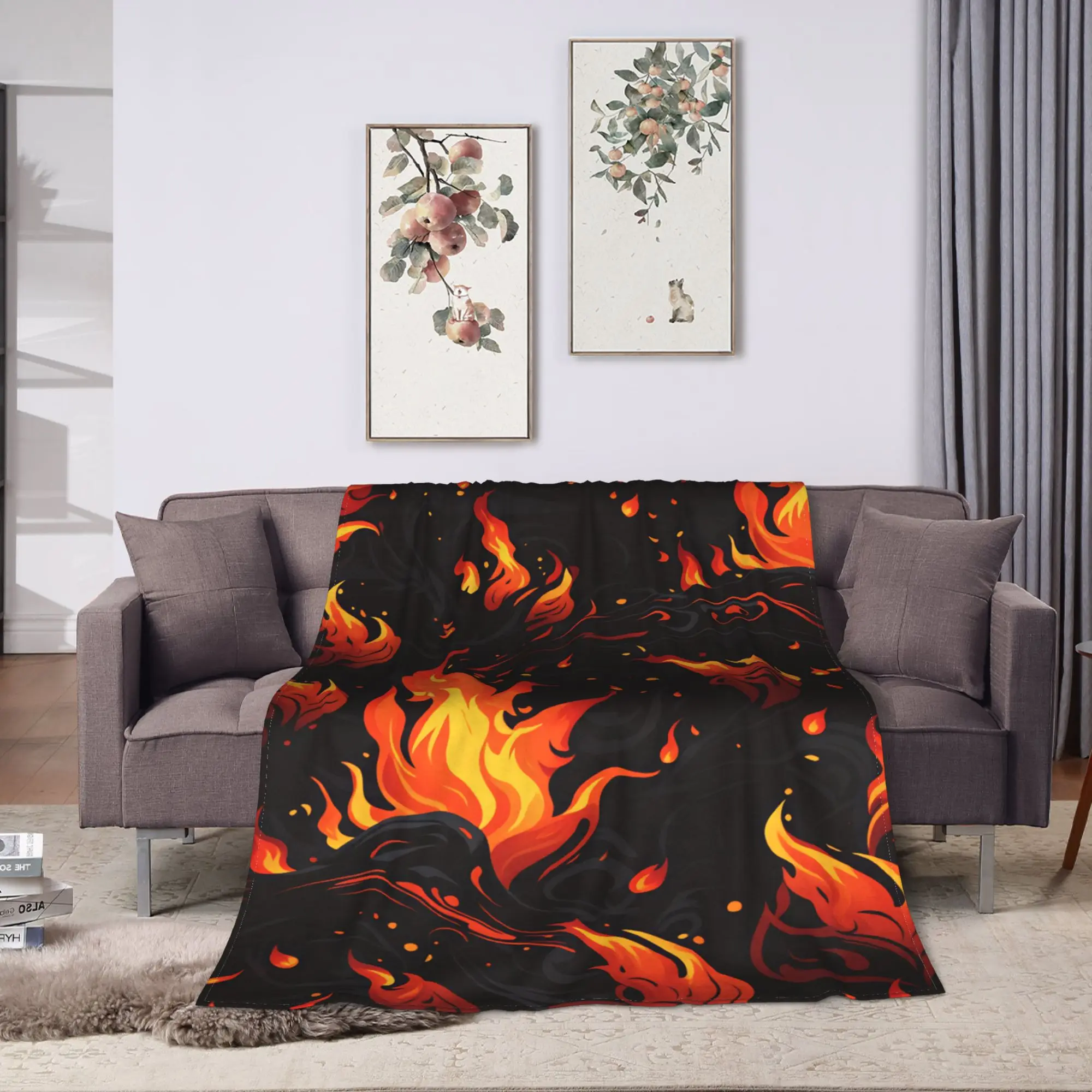 Fire Flames Flannel Blanket Autumn  Warm Soft Throw Blanket for Children Living Room Novelty Bedspread Sofa Bed Cover