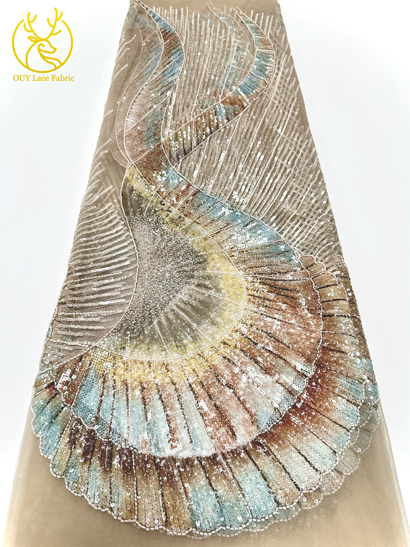 Colorful Gradient Latest Design Mesh Sequin Lace Fabric 3D Embroidery 2025 High Quality French Beaded Lace Party Dress Sewing