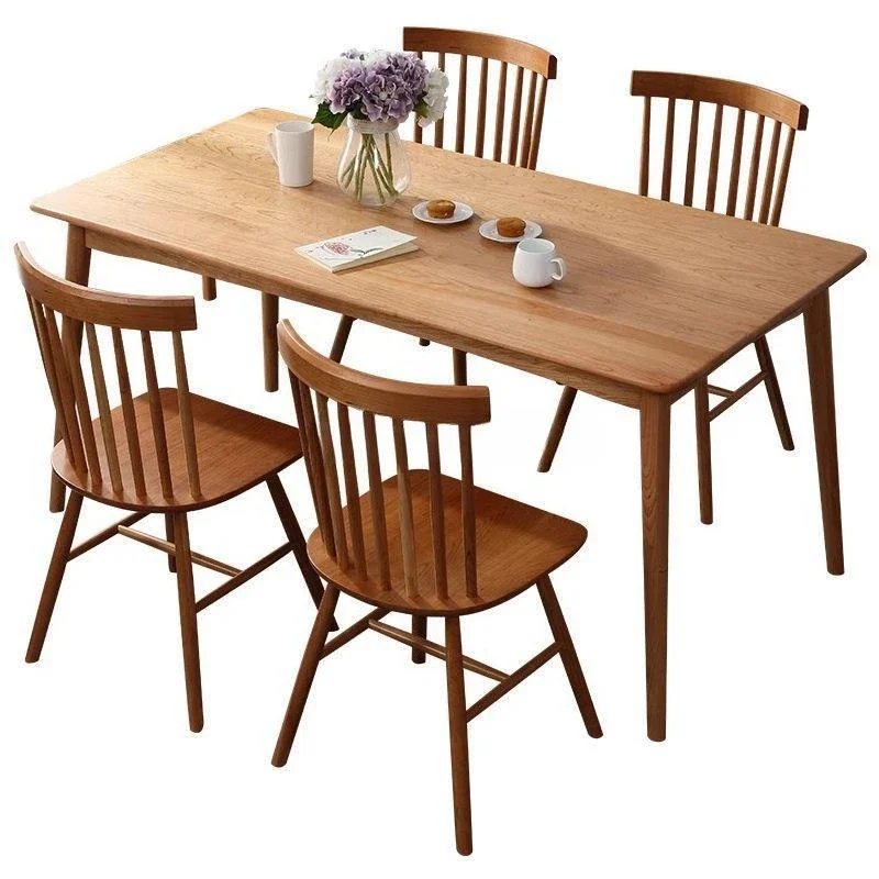 

Nordic cherry wood dining table household small apartment all solid wood white oak table modern simple walnut dining table