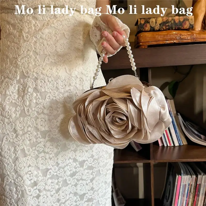 

Chinese Retro Dinner Bag Flower Hand-Held Women's Bag Gentle Solid Color Rose Crossbody Bag for Women