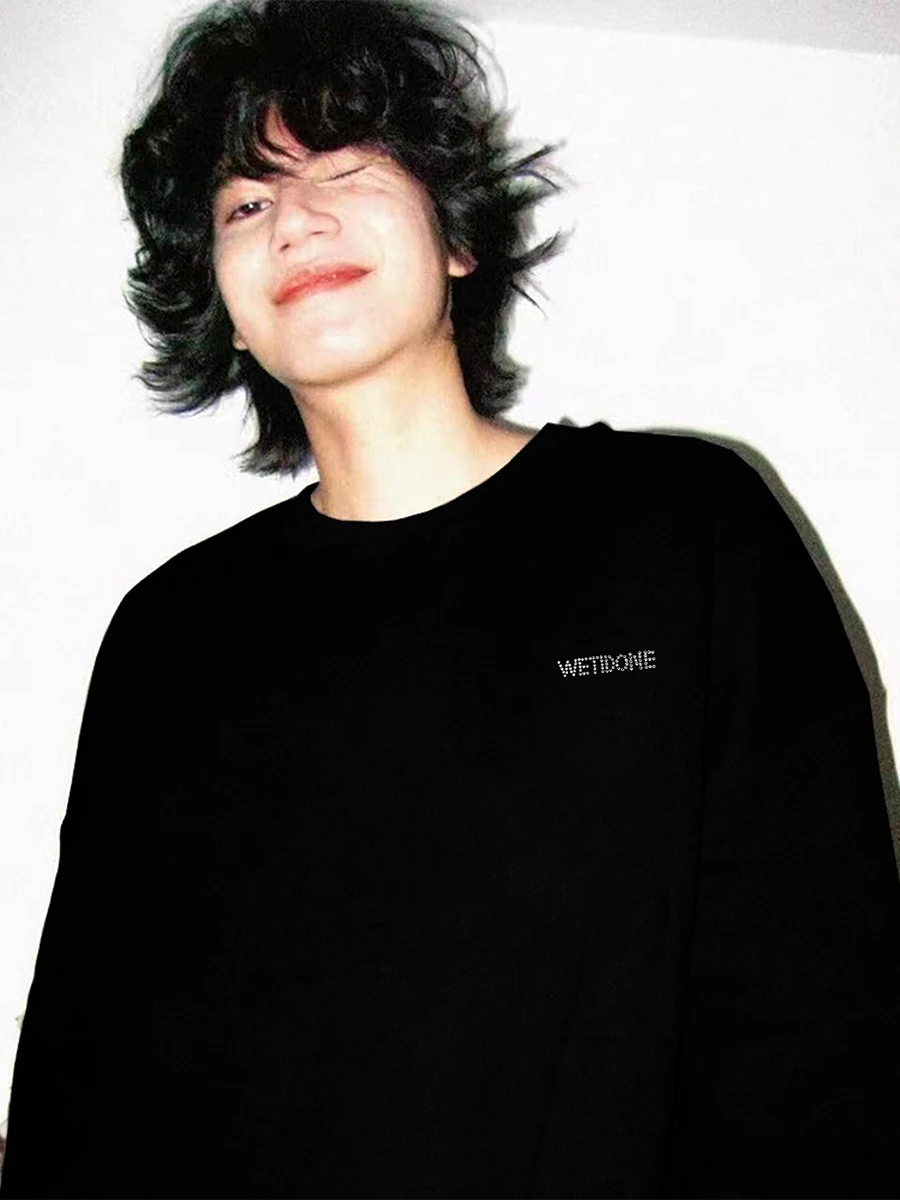 

American Sle Fce Lined round Ne Hoodl Sweatirt for Couples in Bla Loose Fit Winter Casual Wear for Youth