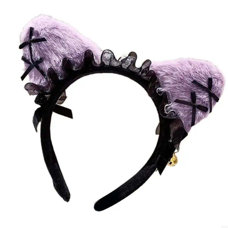 Y88a diadema diadema encaje gatos bowtie oído para cabello para mujeres festival fiesta halloween accesorios