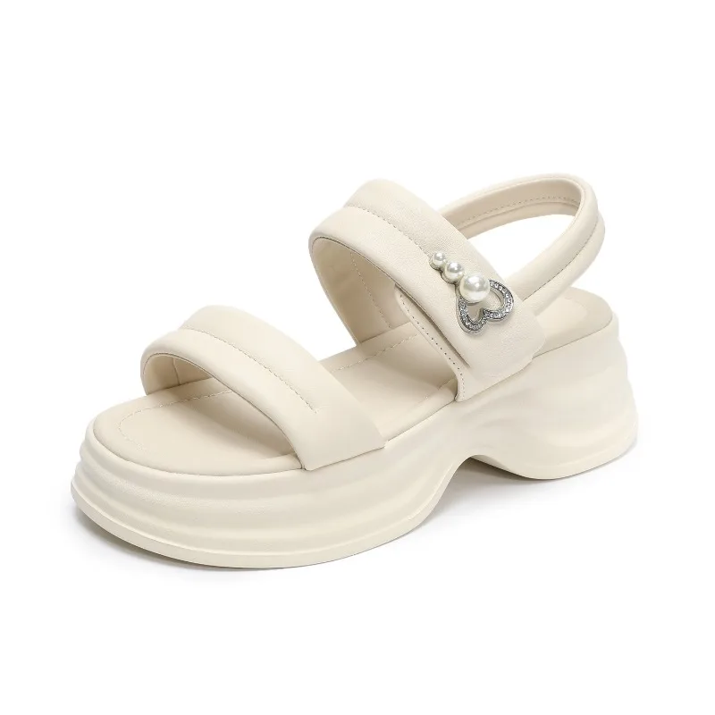 

2026 New 5.5cm Cow Genuine Leather Platform Wedge Flats Hollow Comfy Hook Chunky Heels Sandals Shoes Peep Toe Pumps Women