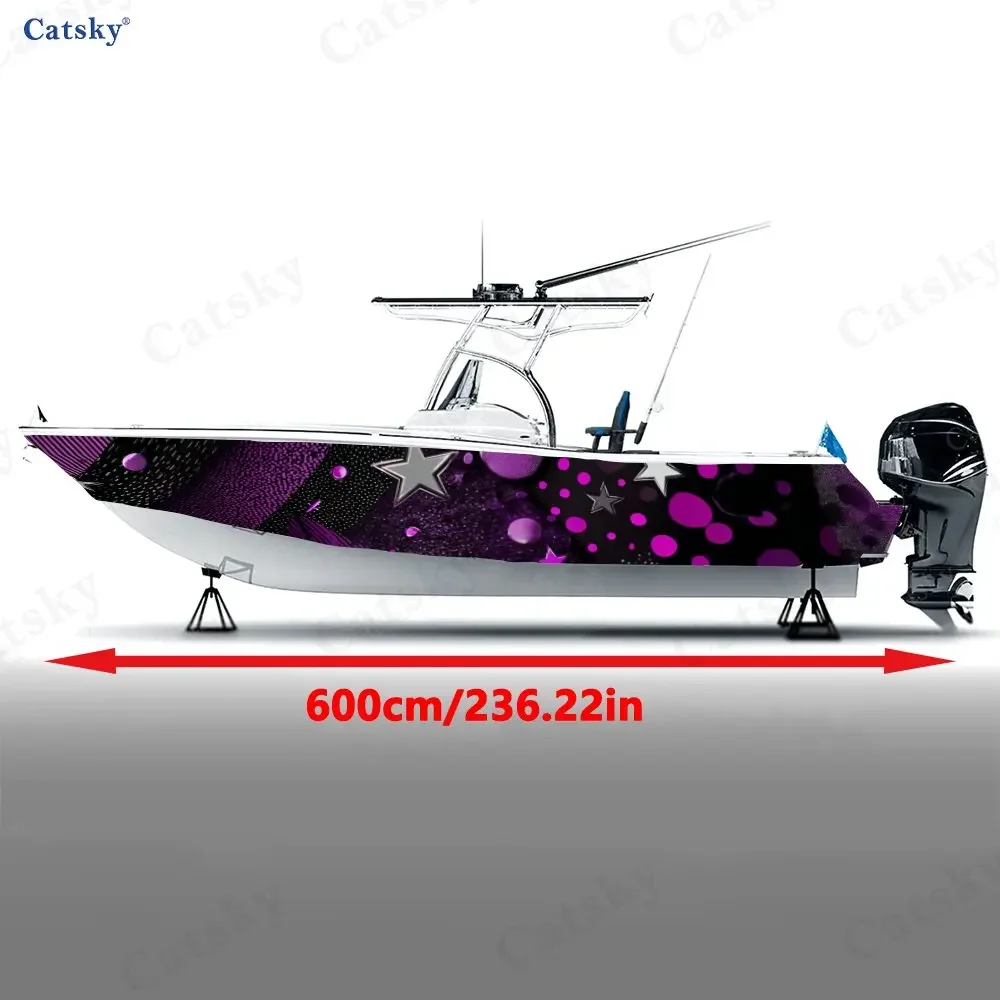 2Pcs Purple Stars & Dots Party Boat Stickers, PVC Waterproof Vinyl Wrap Decals for Fishing Boats, Durable and Stylish Design