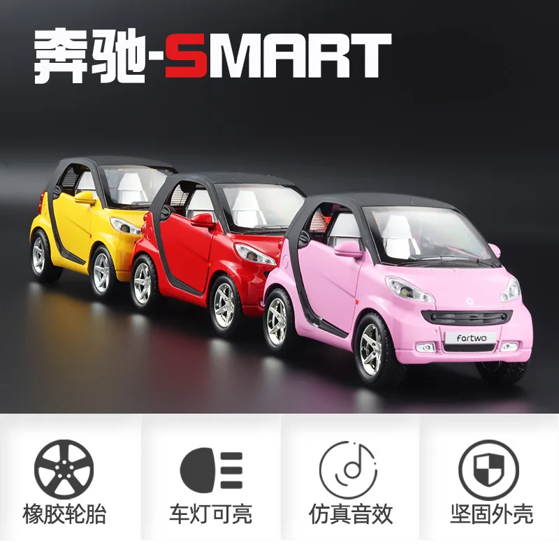 1:32 Smart Car Model return pull back Force Alloy Door For Children Pink Car