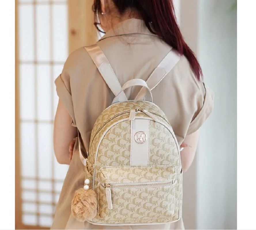 New Fashion Luxury Soft Leather Travel Backpacks Women's Vintage Printed Shoulder Bags Totes High Capacity Small Backpack