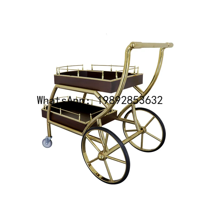 Hys hotel serving cart - mobile bar & beverage cart - solid wood reception cart