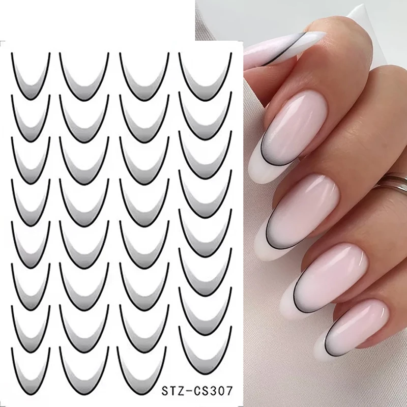 Gradiënt Franse Lijn Nagelstickers Stickers Paars Roze Blauw 3d Franse Tips Manicure Nail Art Gel Schuifregelaars Decoraties Accessoires