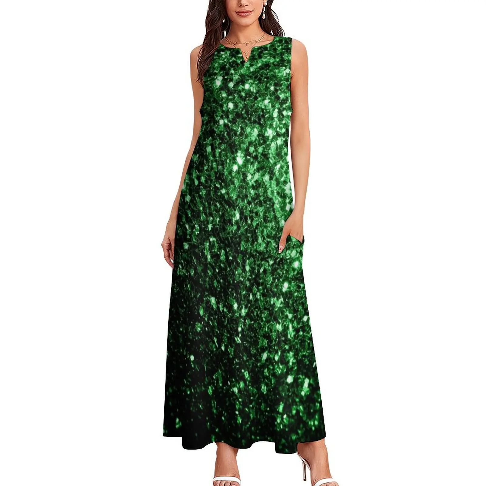 Glamour Dark Green faux glitter sparkles (Photo of Glitter - Not Reflective) Long Dress Dress for pregnant women