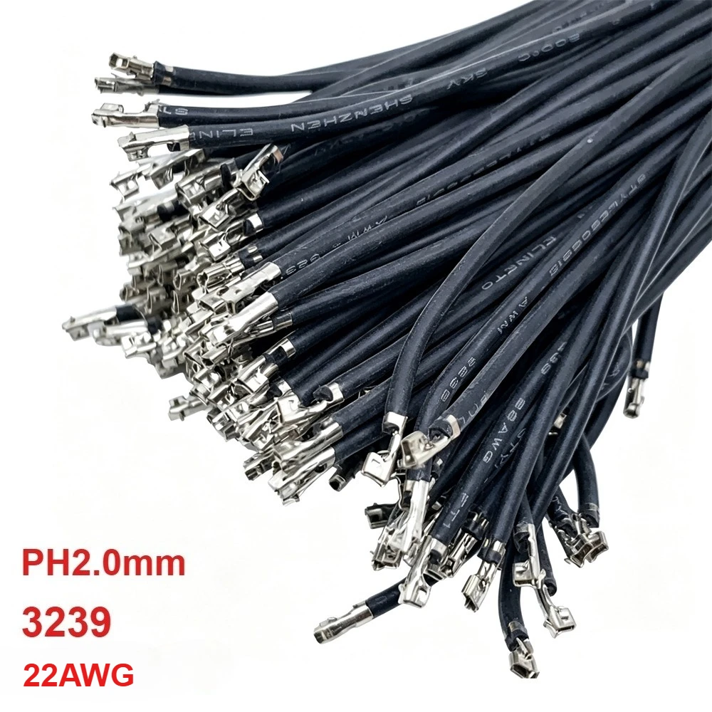 100pcs PH2.0mm High-temperature Resistant Soft Silicone Terminal Wire 3239-22AWG Pressure Terminal Spring Single/double Head
