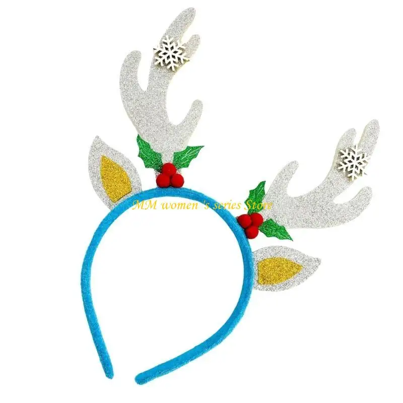Q39C Festival Gold Reindeer Antlers Headband Headfor người lớn và trẻ kỳ nghỉ vui vẻ