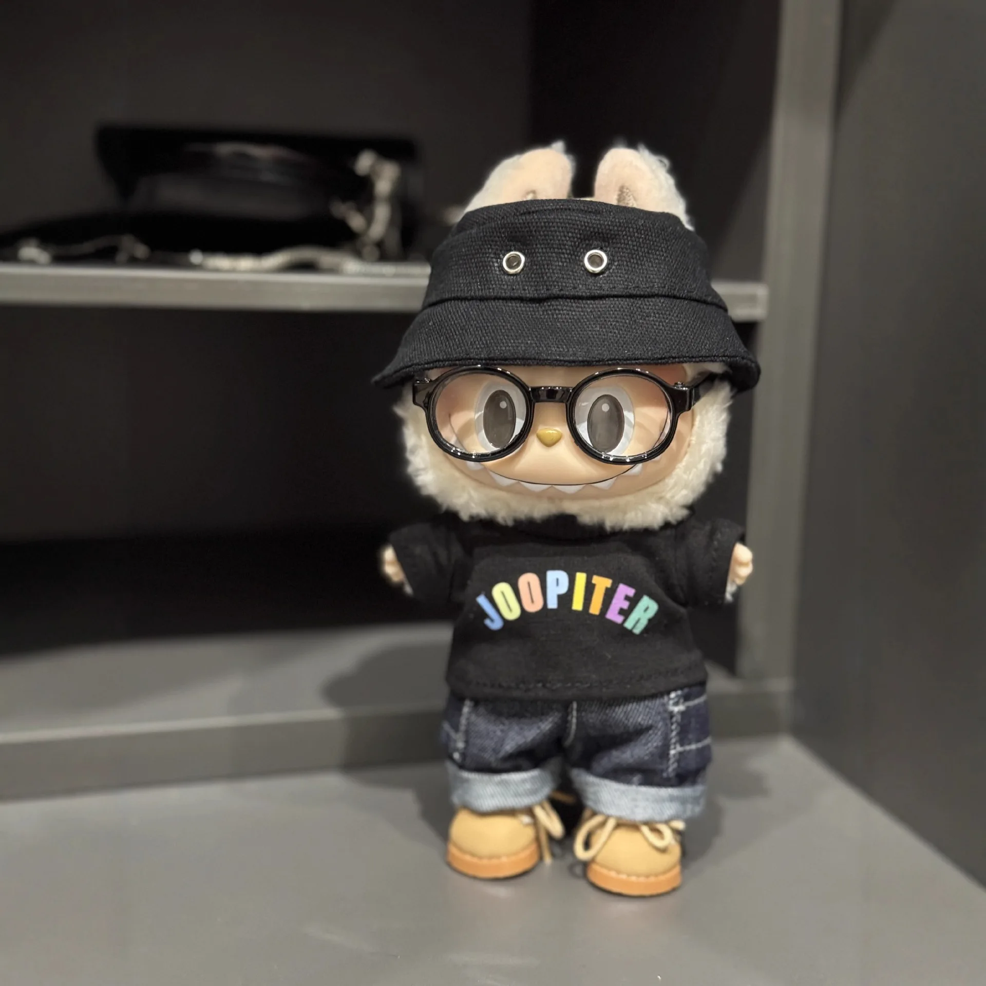 

For 15/17cm Labubu Mini Clothing Korean Idol Same Style Jeans Hat Shoe Bag Cool Handsome Set Accessories Gifts Toy