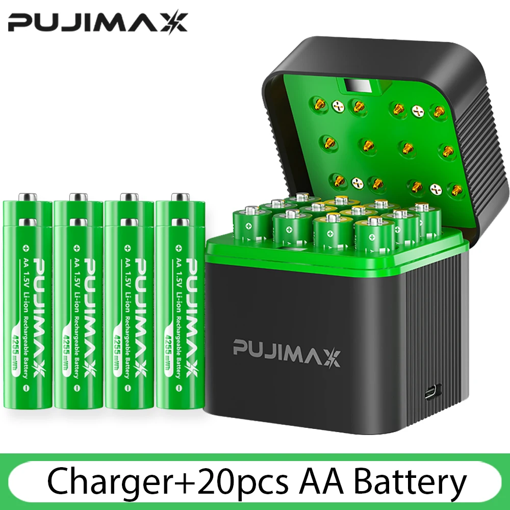 PUJIMAX 4/8/12 Slot AA 4255mWh Smart Oplaadcompartiment 1,5V Lithiumbatterij Oplaadbare Oplader Set Grote Capaciteit