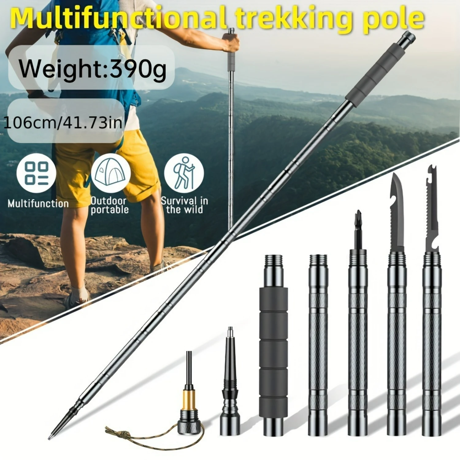 Durable, Adjustable, Lightweight Collapsible Walking Sticks for Nordic Hiking, Backpacking, and Camping - Ultralight Trekking Po