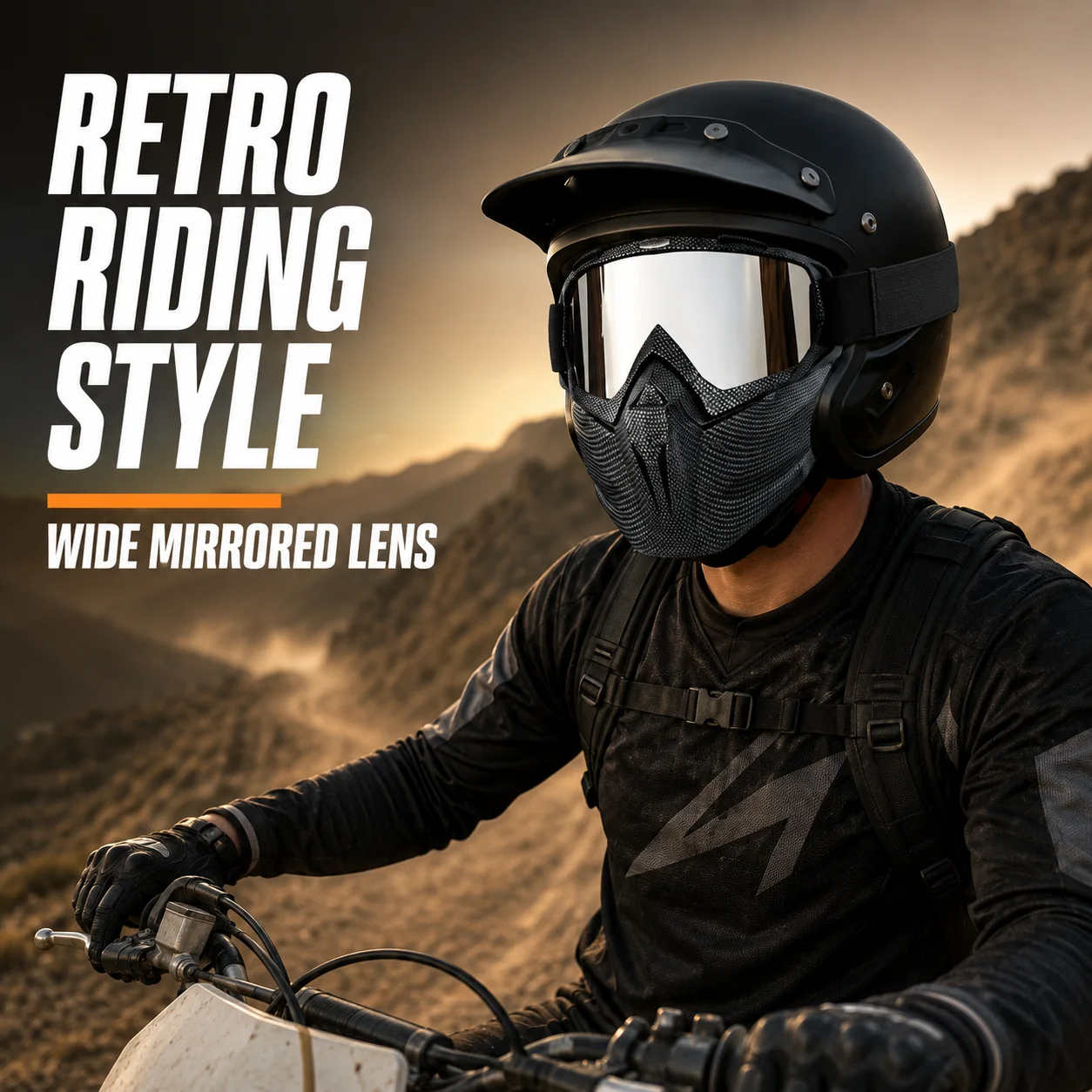BOLLFO BF658 Retro Motorcycle Eyewear Face Mask PC Lens TPU Frame Adjustable Strap for Motocross Skiing Outdoor Riding