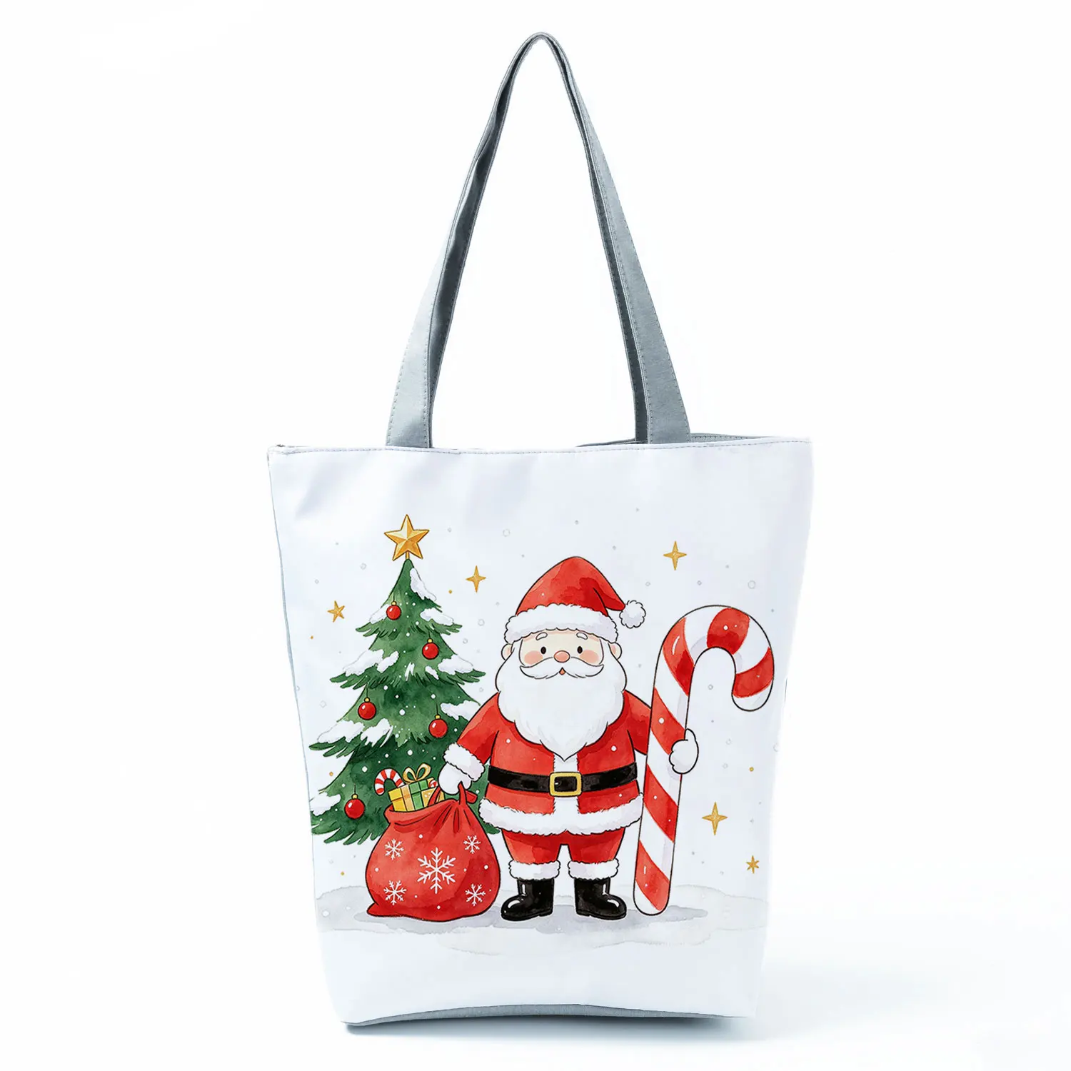 Cute Christmas Santa Candy Cane Printed Women Handbag Daily Shoulder Bag Eco Shopper Bag Large Capacity Tote Bolso Can DIY