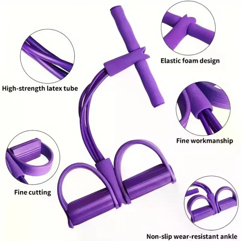 Compact Multi-Tube Pedal Resistance Tube Set - Adjustable Elastic Portable Exercise Bands, Home Fitness Kit for Home Gym Workouts home gym equipment, foot pedal resistance band, yoga stretch trainer,