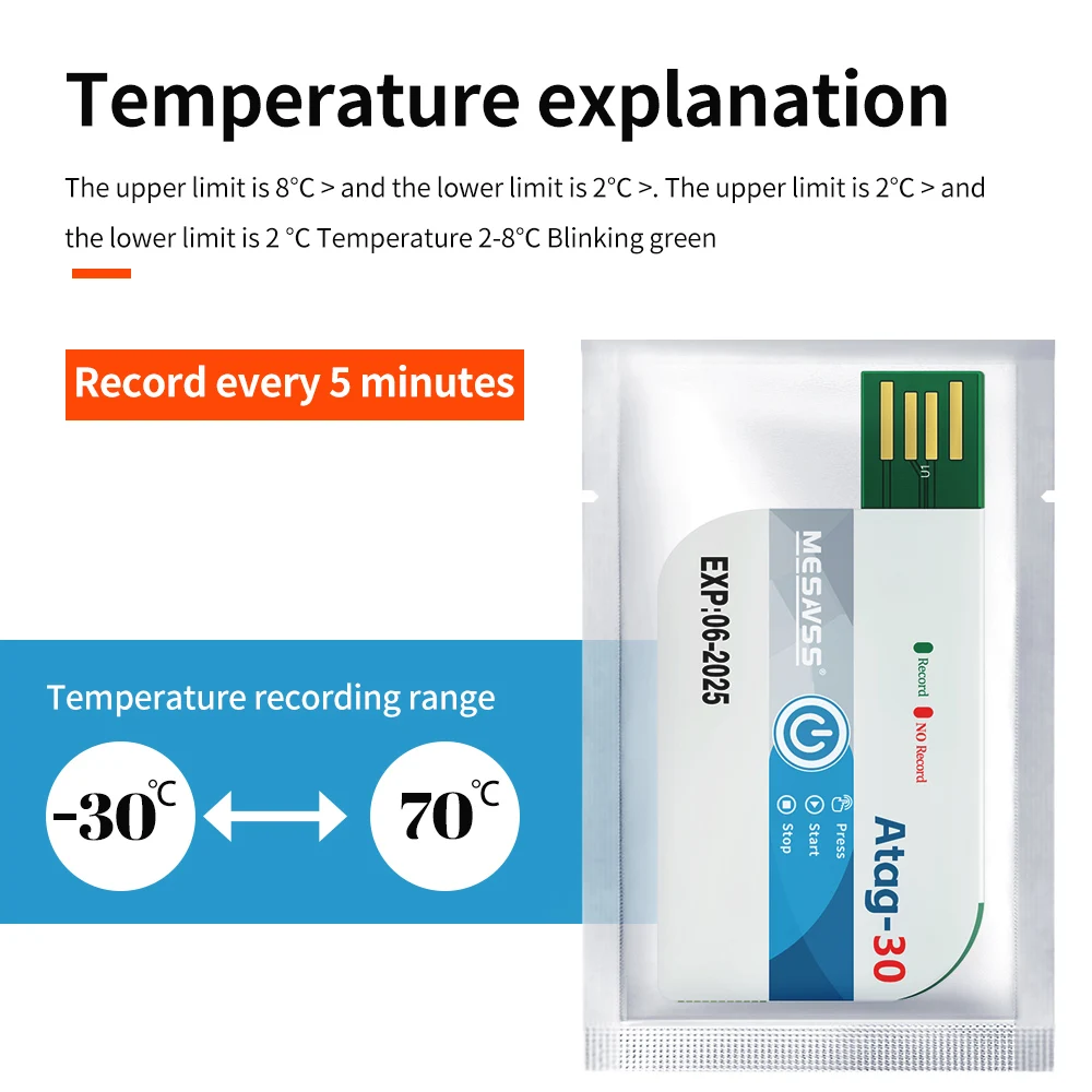 180 Days Temperature Recorder USB Temperature Data Logger with 60000 Points With App Warning Disposable For Cold Chain Transport