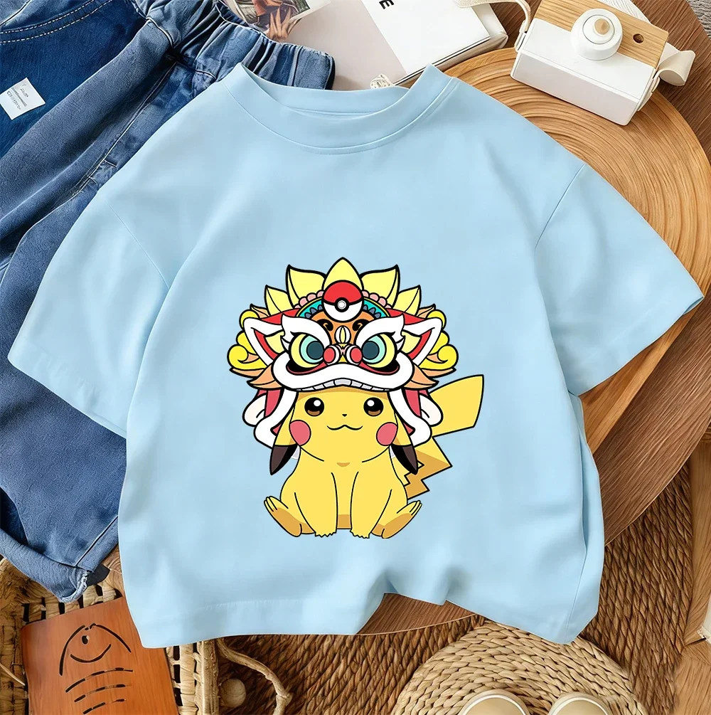 

Детская футболка в уличном стиле с милым мультяшным принтом Пикачу для мальчиков и девочек, летняя повседневная одежда для детей от 3 до 14 лет