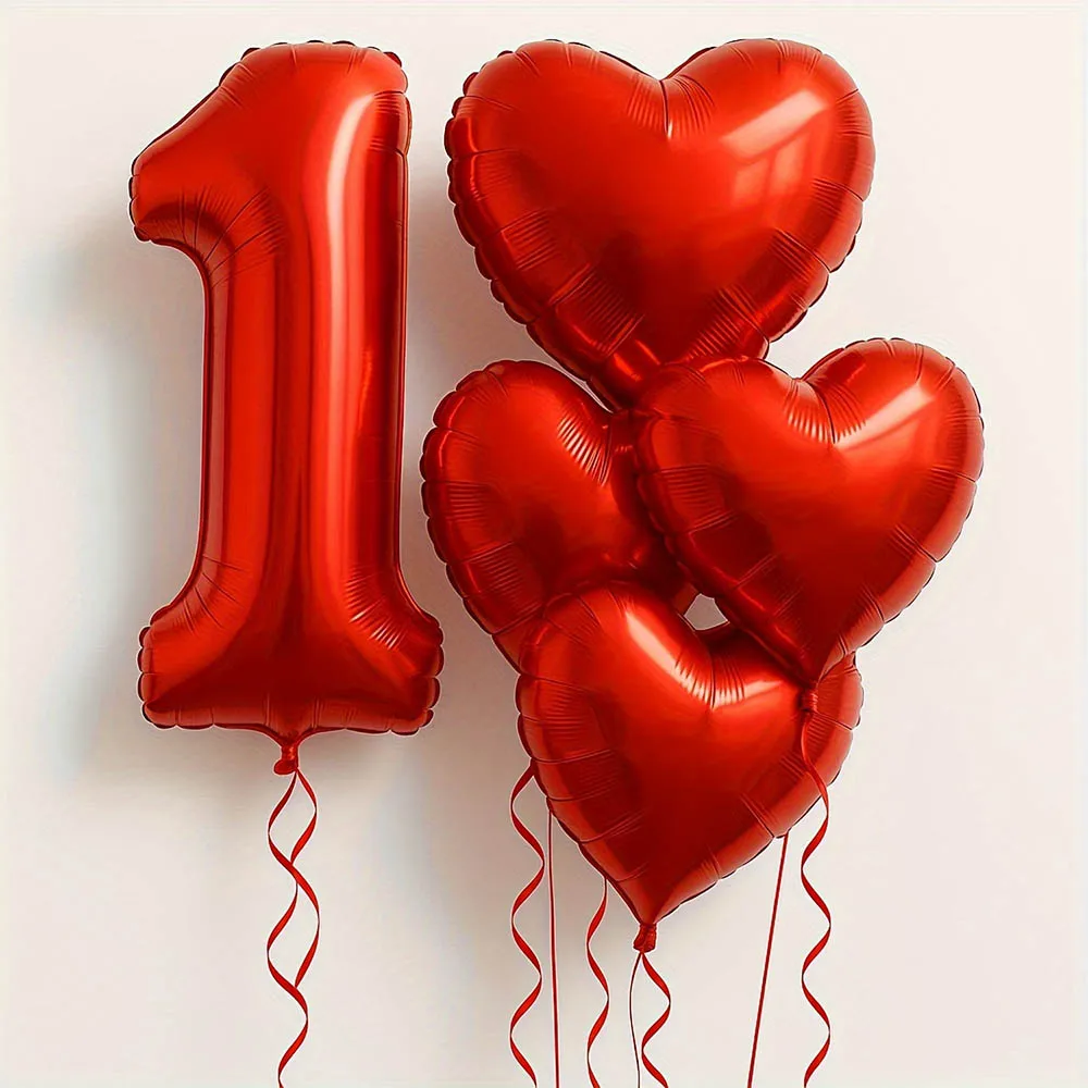 7pcs 40inch Red Foil Digital Balloon Set 18inch love Heart balloon Valentine's Day Birthday Wedding Anniversary Party Gifts - Image 2