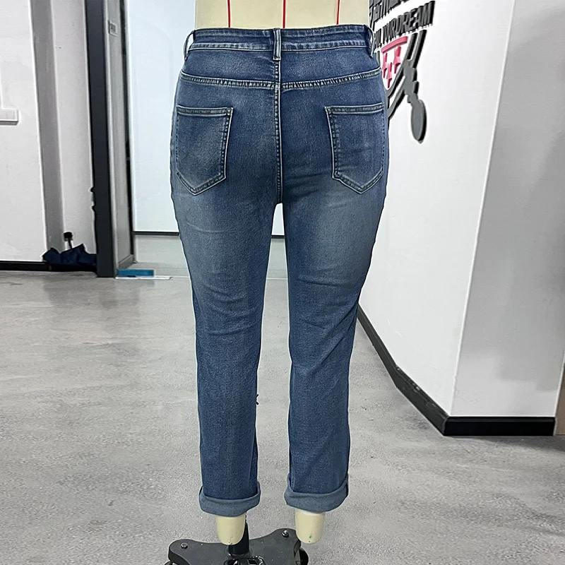 Benuynffy حجم كبير الموضة الأمريكية سليم صالح نحيل الجينز للنساء 2025 الشارع الشهير ريترو منتصف الخصر مثير الدينيم سروال شكل قلم رصاص