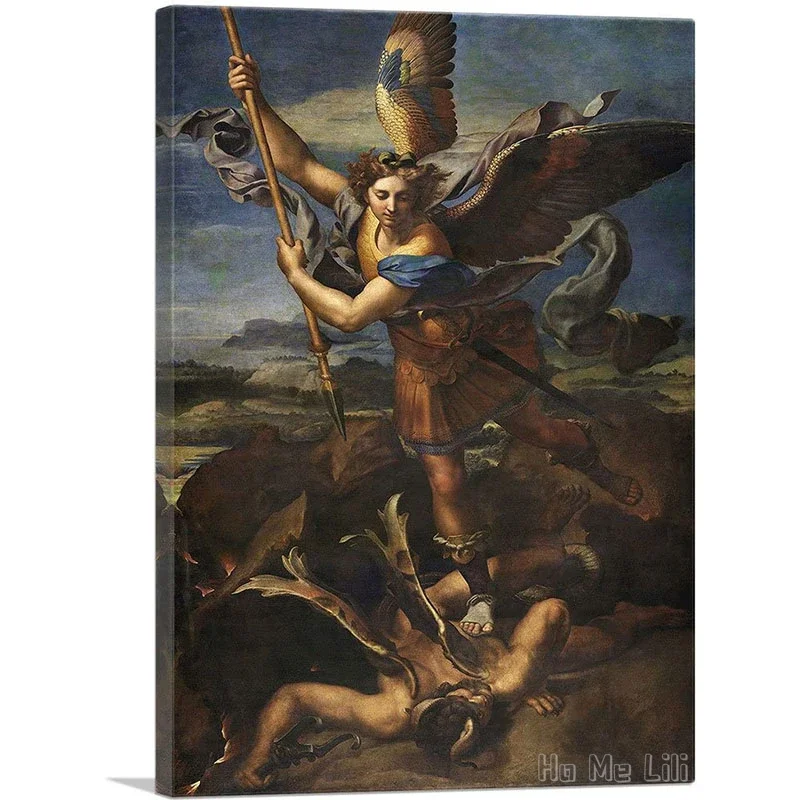 St. Michael Vanquishing Satan Canvas By Ho Me Lili Wall Art Print Painting For Lovingroom Bedroom Decor