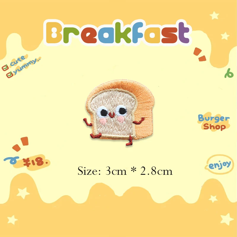 Cartoon Breakfast Embroidery Cookie Bread Cheese Rice Ball Patches For DIY Clothing Iron on Patch with Glue on The Back