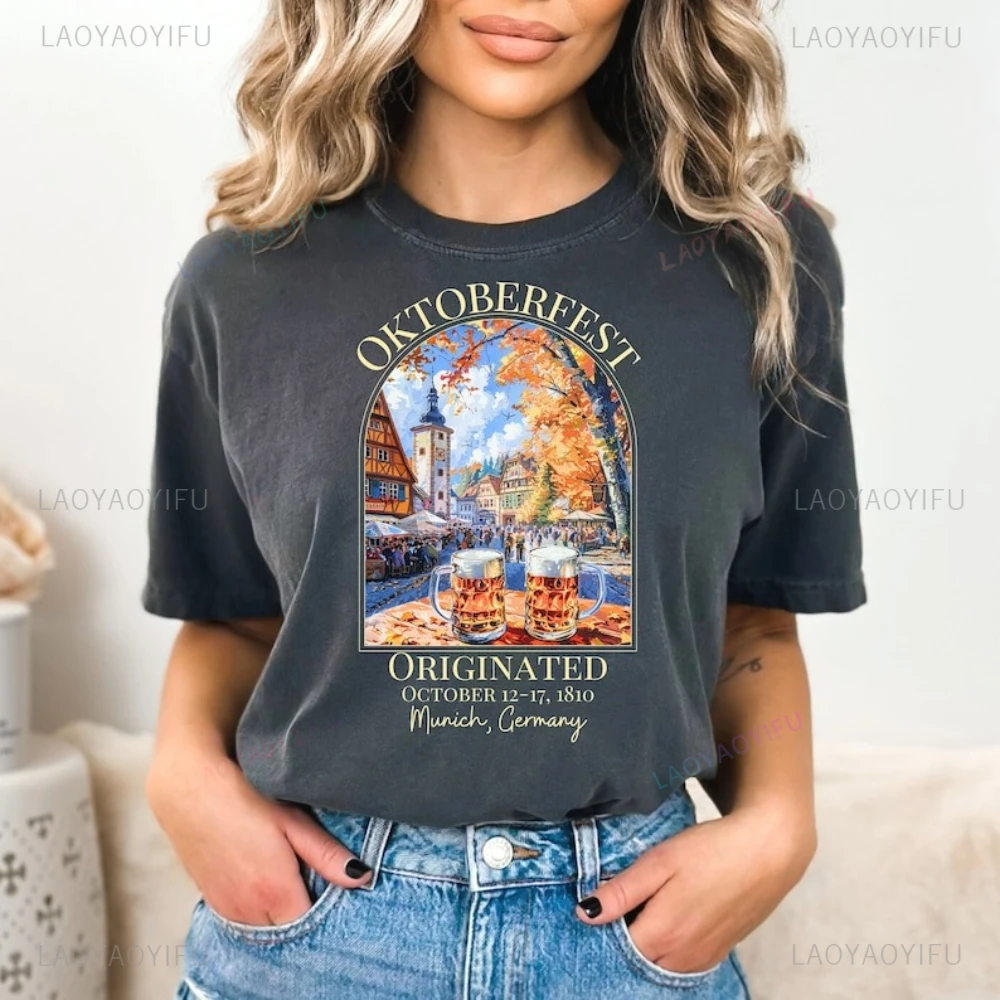 Oktoberfest Munchen Niemcy Jesienne Wakacje Graficzne Koszulki Damskie Męskie Miłośnik Piwa Festiwal Świętowanie Bawełniana Koszulka Retro