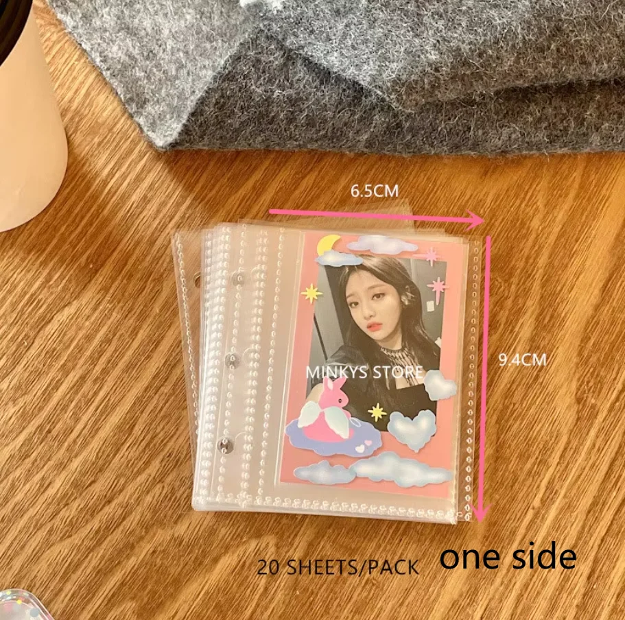 MINKYS Kawaii Golvend Patroon PU Lederen 3 Ring Kpop Fotokaartmap 3 inch Eén Vak Idoolkaart Organizer Opbergboek