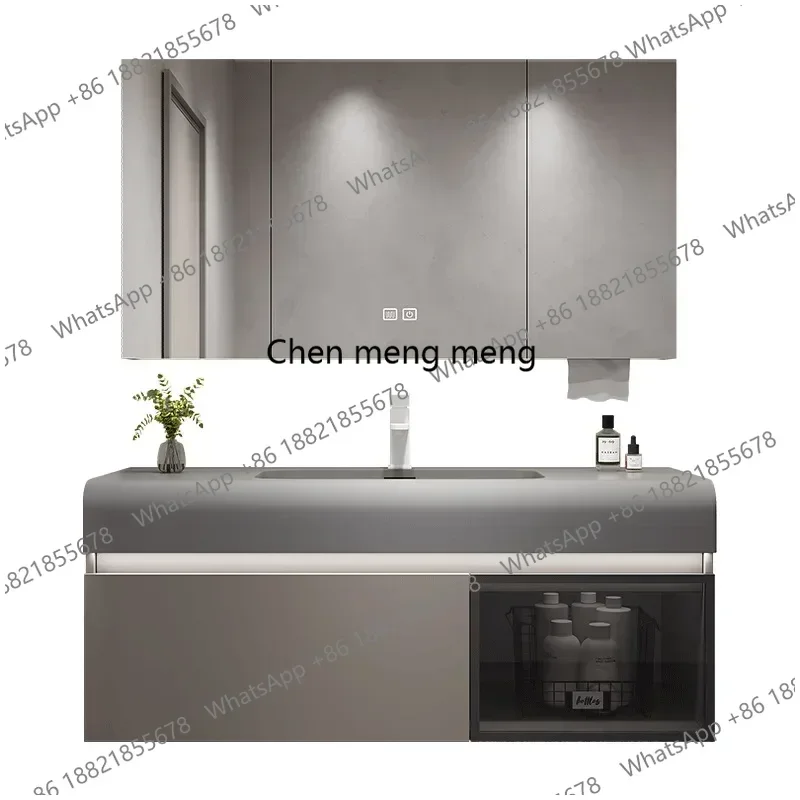 Luxury Simple Slate Bathroom Cabinet Slate Integrated Washbasin Solid Wood Bathroom Sink Vanity Cabinet Bathroom Furniture
