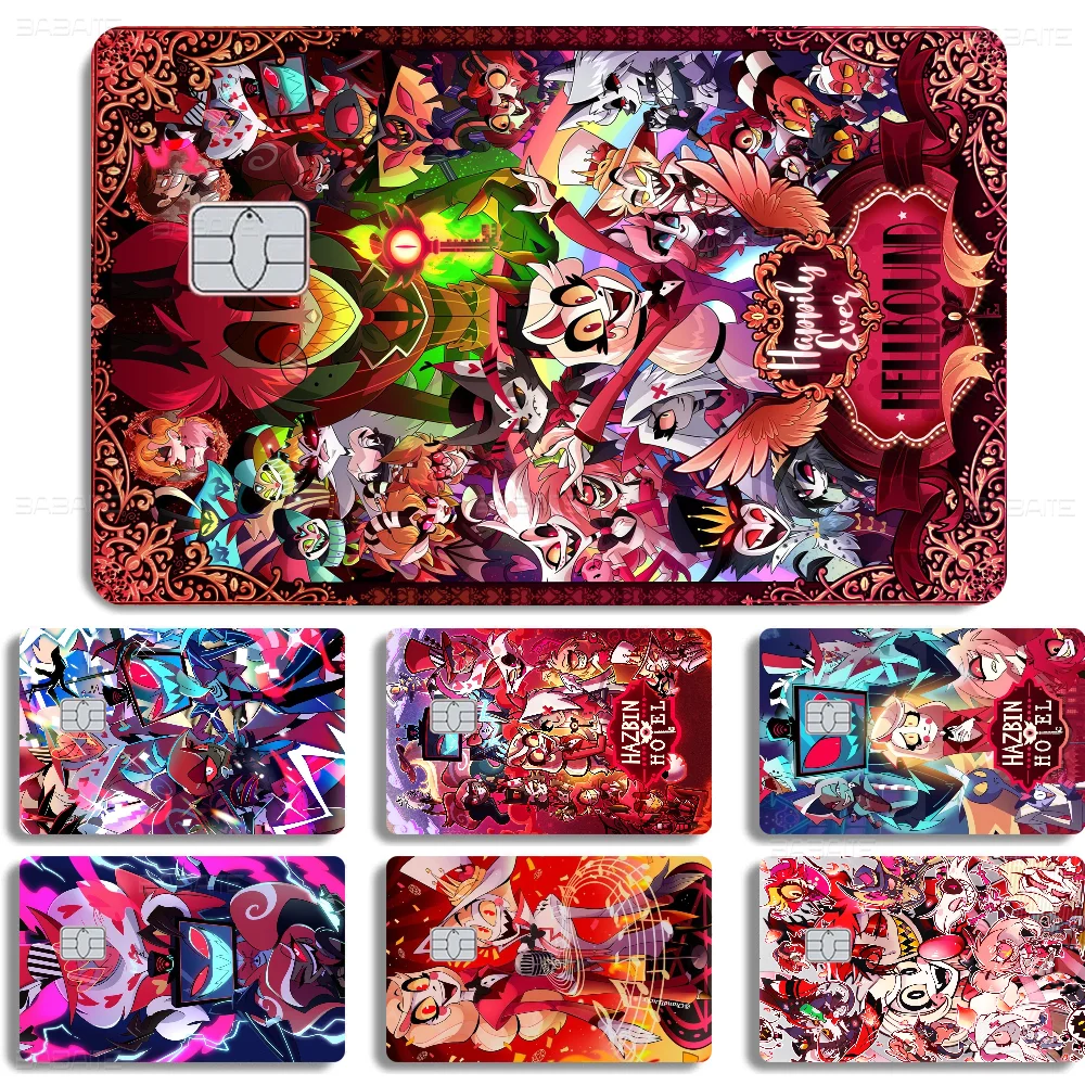 H-Hazbin Amine Hotels Cartoon Anime Young Creidt Card بطاقة الخصم ملصق فيلم الشريط الأمامي لشريحة كبيرة صغيرة بدون رقاقة
