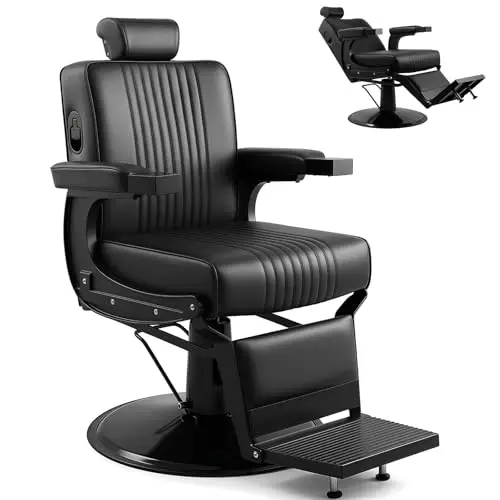 Black Barber Chair for Barbershop Home, Heavy Duty Hydraulic Salon Chair for Hair Stylist,Professional Hair Salon