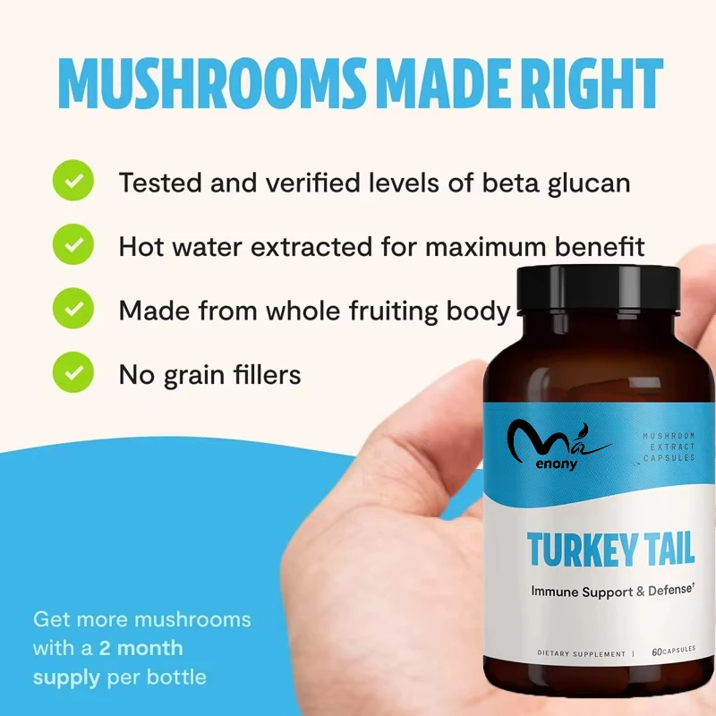 

Turkey Tail Mushroom Supplement, Promoting Immune and Digestive Health (60 capsules) Non GMO Pure Natural