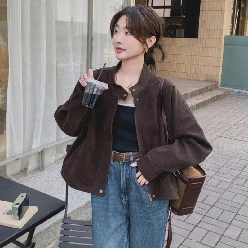 

2024, весенне-осенняя женская крутая и стильная короткая куртка в корейском стиле, модная верхняя одежда для отдыха в стиле ретро
