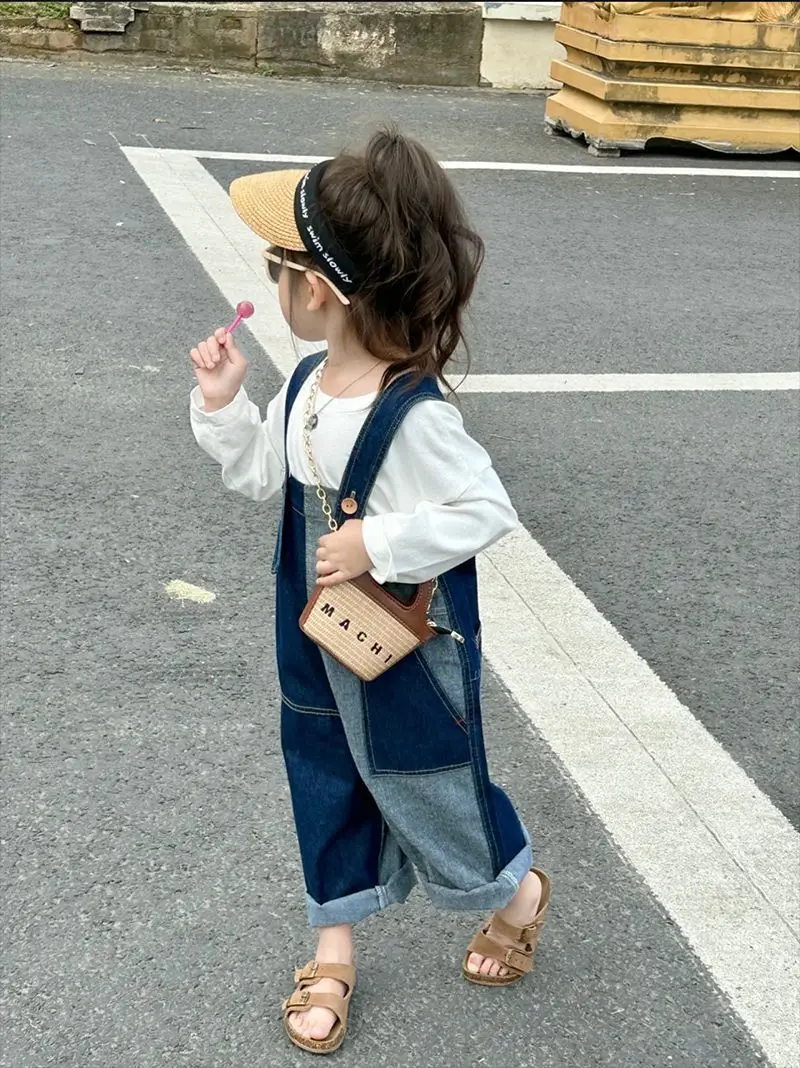 2024 Autumn New Children Denim Overalls Baby Boy Casual Trousers Girls Loose Overalls Infant Jeans Strap Pants Kids Clothes