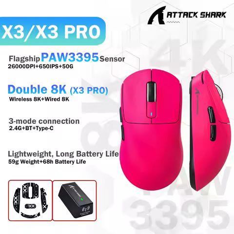 Attack Shark X3 / X3 PRO E-Sports Mouse PAW3395 26000DPI 8K BT 2.4G Wireless Lightweight Mice For Gamer Laptop PC