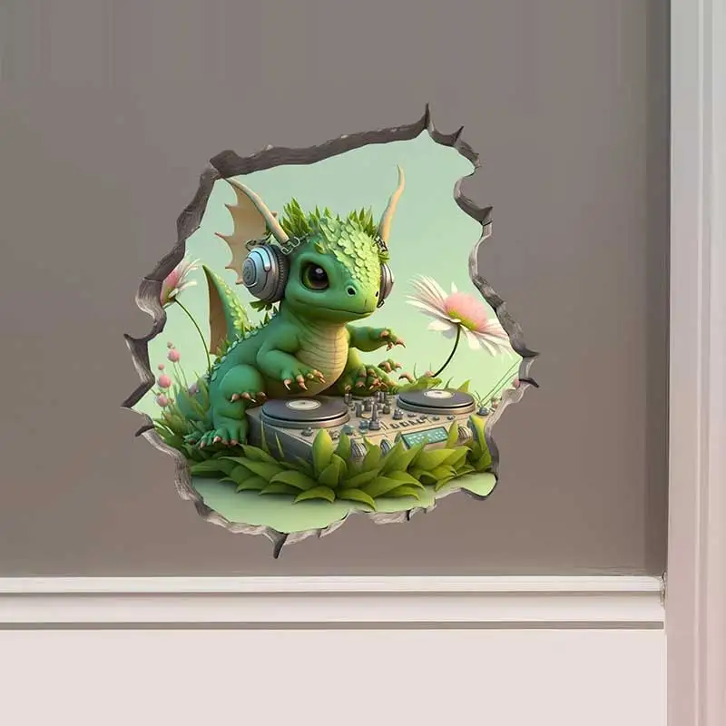 M454 Drachen Eltern und Kind lesen in Wandloch Aufkleber-Mausloch 3d Wanda uf kleber – Detail 7