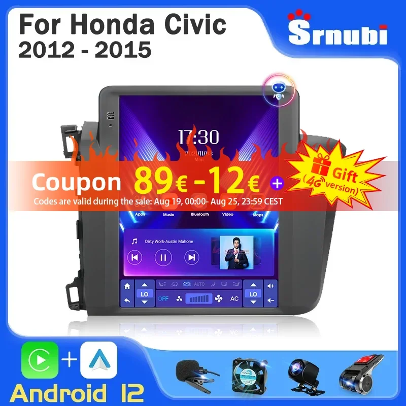 

Srnubi 2Din Android 12 Car Radio for Honda Civic 2012-2015 Multimedia Video 4G WiFi Carplay Navigation GPS Tesla QLED Head Unit