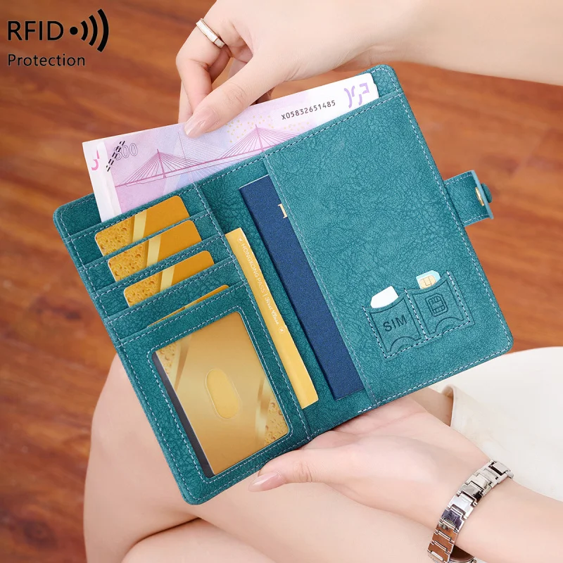 Western RFID Blocking Passport Holder Women Wallet Multi-function Large Capacity Purse for Mens