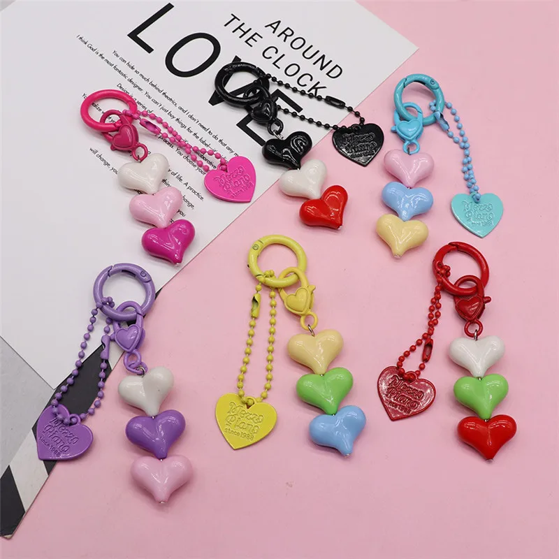 NEW Love Keychain Creative Dazzling Colors Keychain Love Pendant Cute Colorful Peach Heart Bead Accessories Home Car Decoration