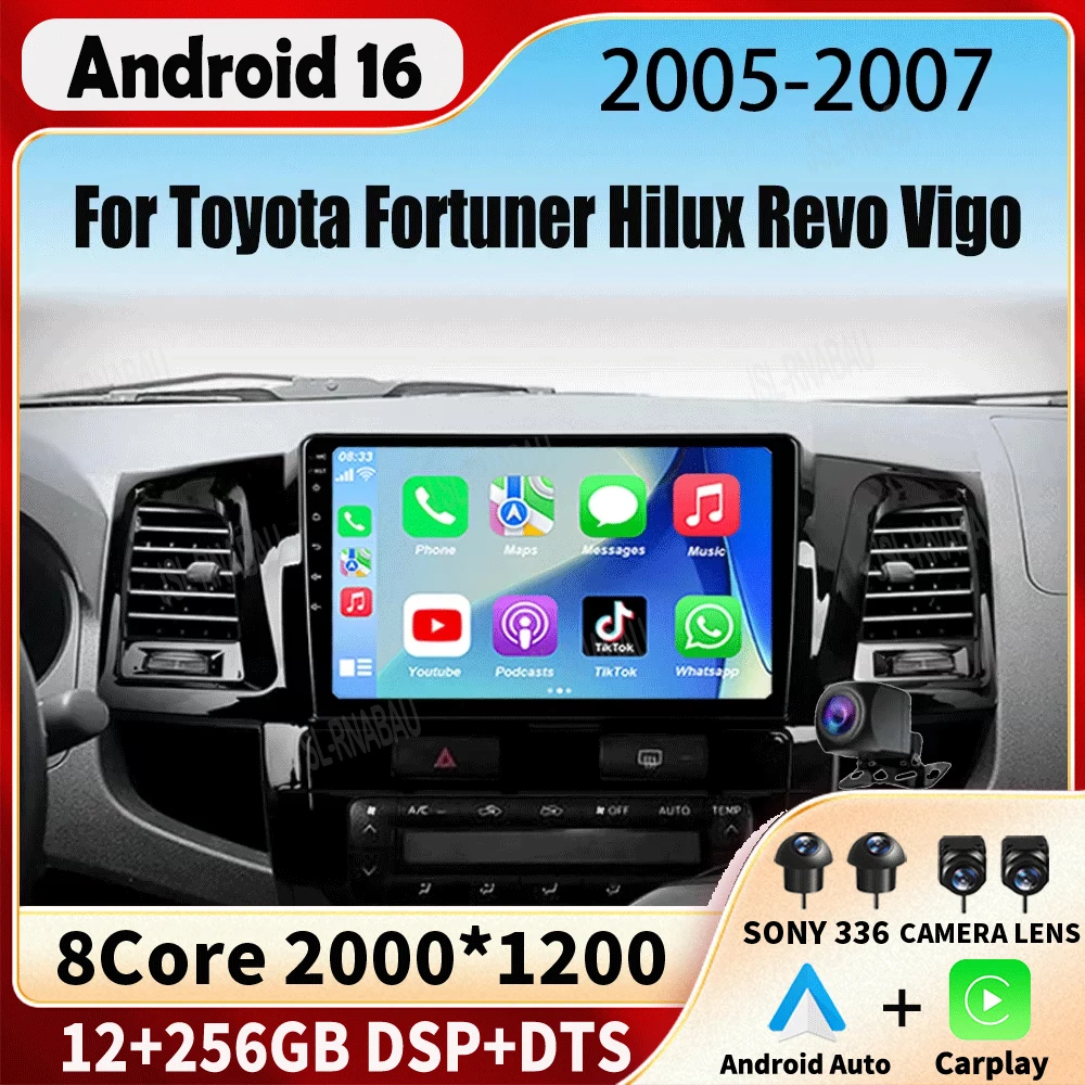Android 16 For Toyota Fortuner Hilux Revo Vigo 2005-2007 Carplay Multimedia Player Car Radio Autoradio Stereo 2din Head Unit